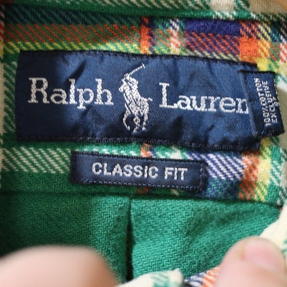 Ralph Lauren Thick Green Plaid Button Down Classic Fit Shirt Medium Cotton - Picture 8 of 11